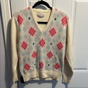 Hogan Cream and Pink V-Neck Sweater